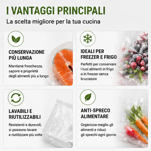 sacchetti-sottovuoto-goffrati, buste-sottovuoto-alimentari, 105-micron, conservazione-alimenti, universali, compatibili-tutte-le-macchine, sous-vide, congelatore, 20x30, 30x40, 15x25, 25x35, 100-pezzi, bpa-free, 5-strati, uso-domestico-professionale