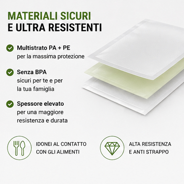 sacchetti-sottovuoto-goffrati, buste-sottovuoto-alimentari, 105-micron, conservazione-alimenti, universali, compatibili-tutte-le-macchine, sous-vide, congelatore, 20x30, 30x40, 15x25, 25x35, 100-pezzi, bpa-free, 5-strati, uso-domestico-professionale