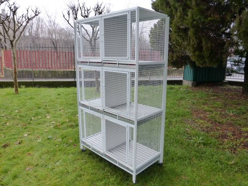 BATTERIA DI 3 GABBIE BOX X CANI E GATTI CM 150X60 H 225 A SEI POSTI CON GAMBE E RUOTE MOD. L60G+2L60