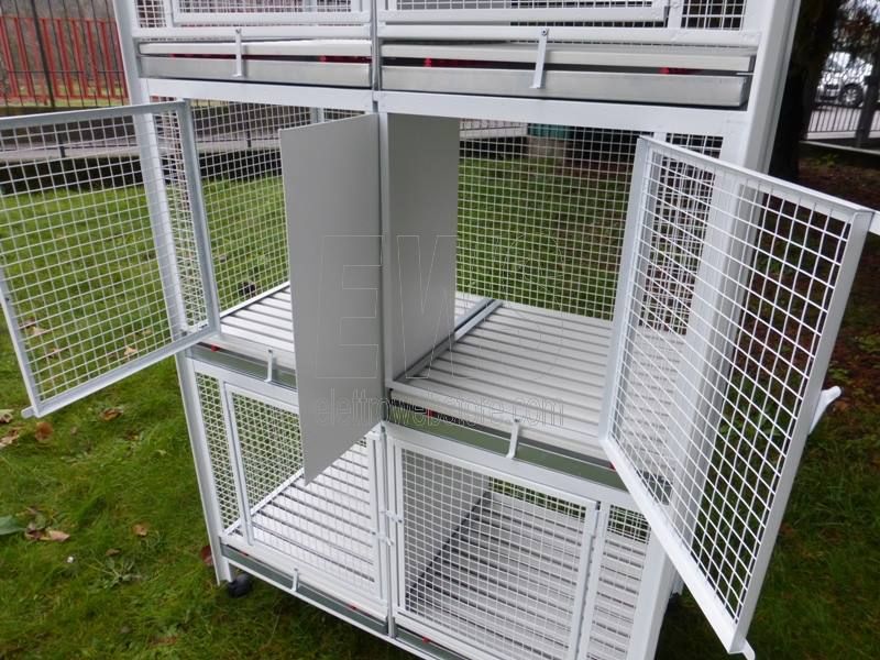BATTERIA DI 3 GABBIE BOX X CANI E GATTI CM 150X60 H 225 A SEI POSTI CON GAMBE E RUOTE MOD. L60G+2L60