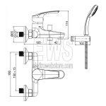 Paini Atomix exposed bathtub mixer with shower kit D1CR105