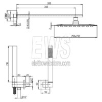 Paini Quadratische Dusche Kit 25x25cm Dusche Arm Handbrause Halter 53CR441QQP6