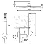 Paini-Kit-shower-round-diam.25-cm-arm-shower-holder-water-cox-overhead-chrome-53CR441P4