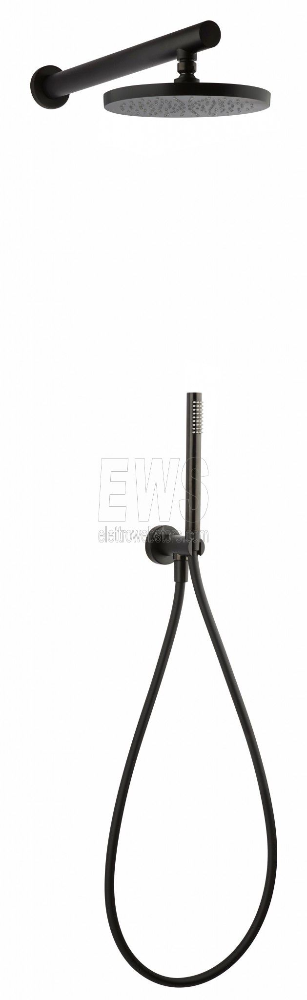 Paini Kit de douche rond diam.25 cm bras de douche support de douche à main noir mat 78YO441TC