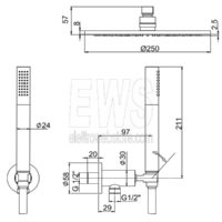 Paini Kit doccia tondo diam.25 cm braccio doccetta supporto presa acqua nero opaco 78YO441TC