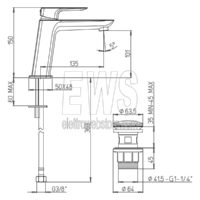 Paini Nove Mittlere Waschtisch-Einlochbatterie mit Click-Clac-Ablaufgarnitur 09CR211MESR