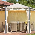 Iron hexagonal gazebo ∅ 4 m polyester cover sand GAZ370