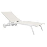 White aluminium textilene ecru CLAT52E sun lounger with castors