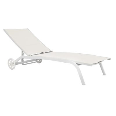 White aluminium textilene ecru CLAT52E sun lounger with castors