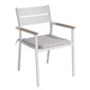 Chaise Malibù en aluminium blanc accoudoirs en teck MCH03B