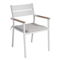 Sedia Malibù in alluminio bianco braccioli in teak MCH03B