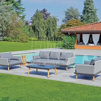 Houston Tisch+Sofa und 2 Sessel aus Aluminium und Textilene, Set MST10